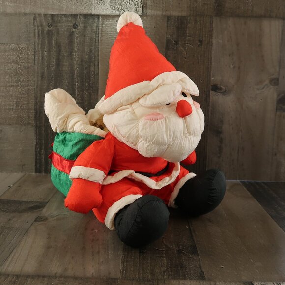 Santa Claus Christmas Puffy Plush Toy with Back Sack Parachute Vintage Holiday - Picture 1 of 7